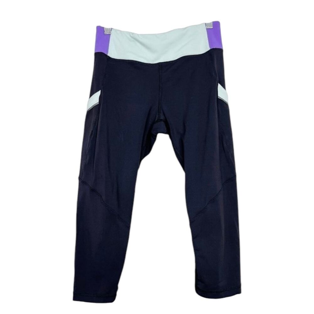 Lululemon Run Mod Plus Color block Black Teal Purple Cropped Leggings Size 6